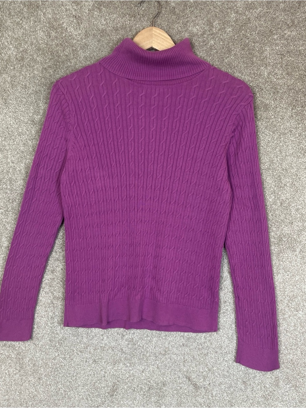 Talbots Sweater Womens Large Petite Purple Turtleneck Cable Knit Cotton- 5152